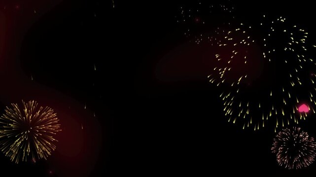 Bright colorful fireworks exploding in the night sky with a digital heartbeat pulse line overlay