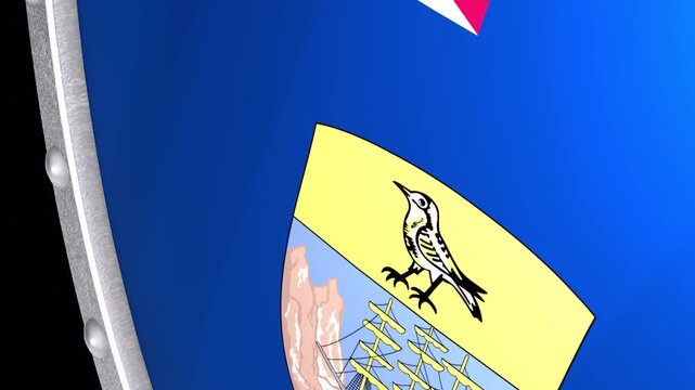 Metallic Shield Transitions with the Flag of Overseas Territory Saint Helena of United Kingdom