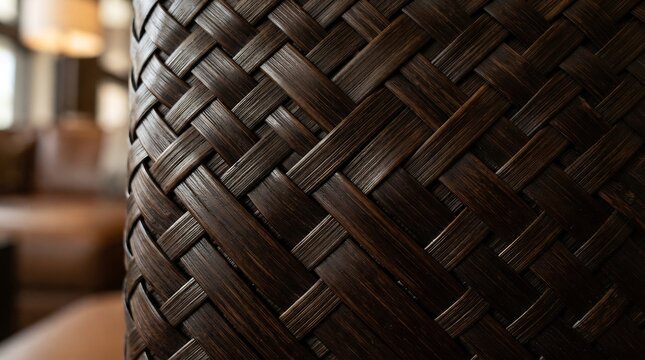 Dark espresso bamboo woven texture with twill weave pattern