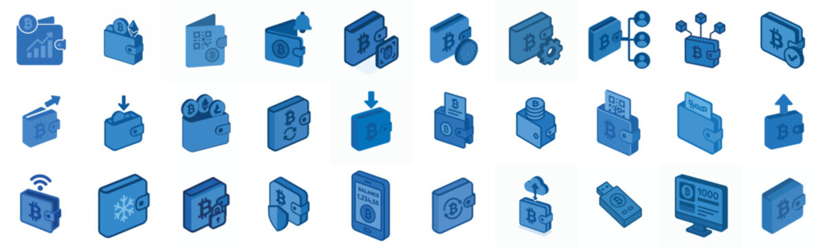 minimalist isometric vector icon Cryptocurrency Wallet in blue