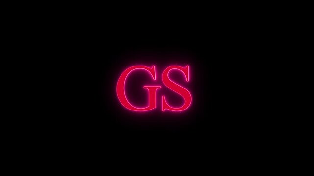 Red neon glowing letters GS initials animation on black background with flickering light effect and pulse motion
