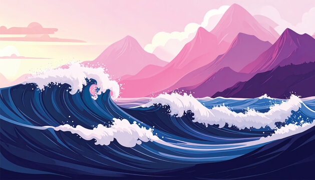 Large ocean wave crashing water.