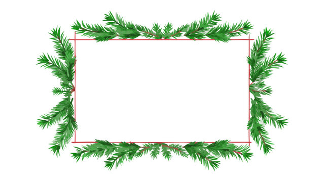 Spruce boughs vector illustration with a rectangular frame on black background