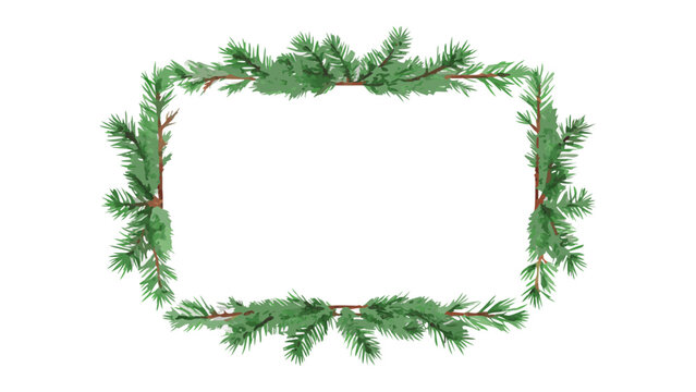 Christmas spruce branches forming a rectangular vector frame on black