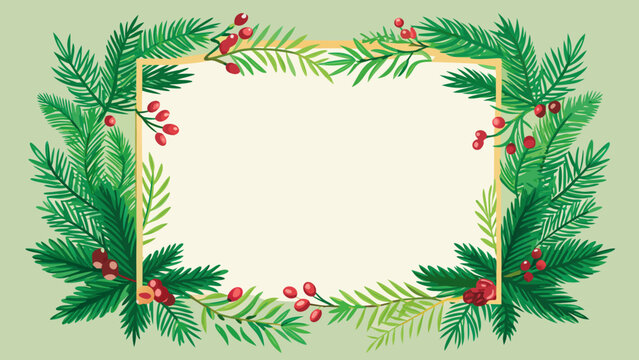 Spruce branch and berry floral ornament with a rectangular frame