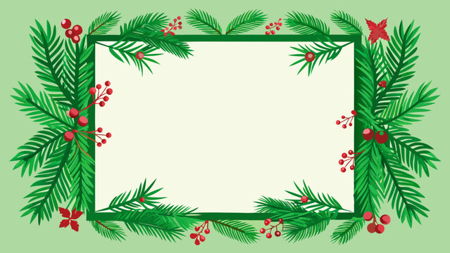 Evergreen spruce branches and red berries vector illustration with pale background