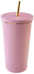 Studio shot of pastel pink tumbler with gold straw isolated on a transparent background © Vividz Foto