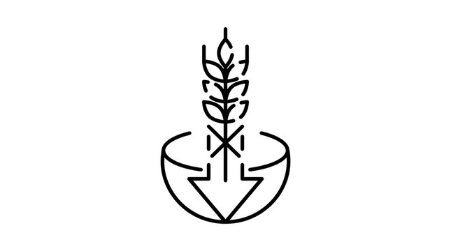 Grain icon, downward arrow, bowl symbol, agriculture, food industry concept