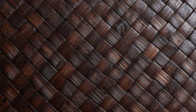 Dark brown woven rattan texture with diagonal pattern