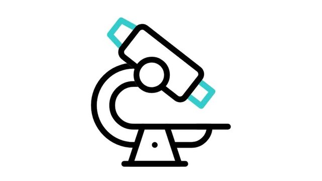 Animated microscope icon loop, science lab research and medical testing symbol, isolated on white background
