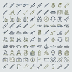 Pixel art military and weapon icons set on a light background © ani