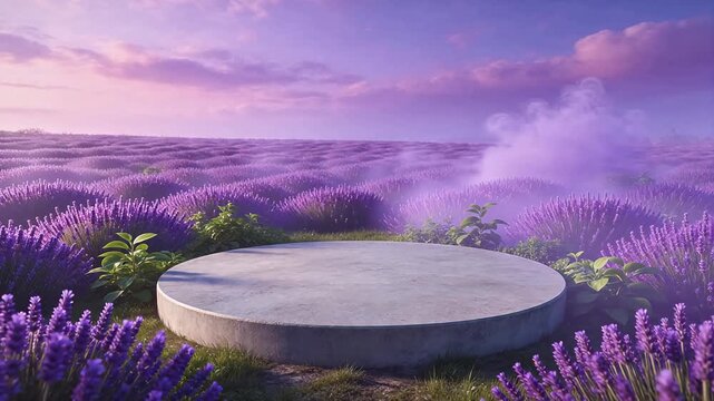Lavender field with round platform