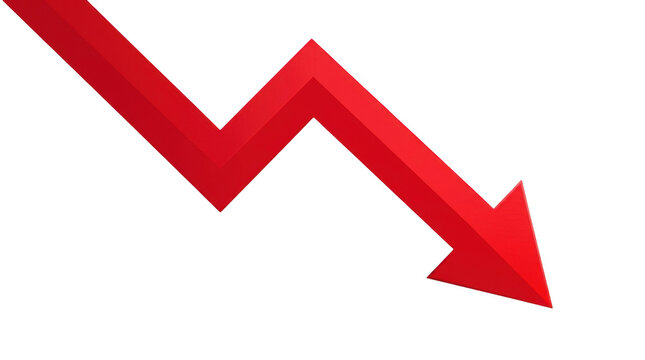 Red downward arrow pointing on white