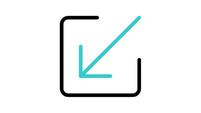 Animated import arrow icon loop motion graphic, download minimize and inward navigation symbol, isolated on white background