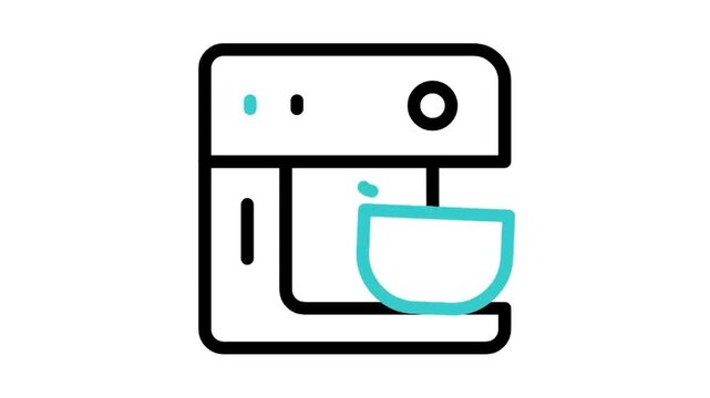 Animated stand mixer icon loop motion graphic, kitchen baking appliance and dough mixing symbol, isolated on white background