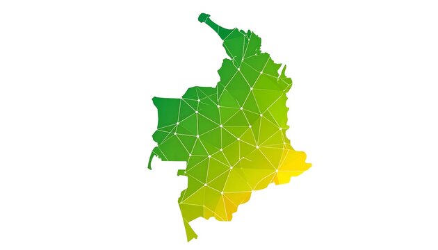 A geometric map outline rendered with a low-poly style, featuring a gradient from green to yellow, and connected by white lines