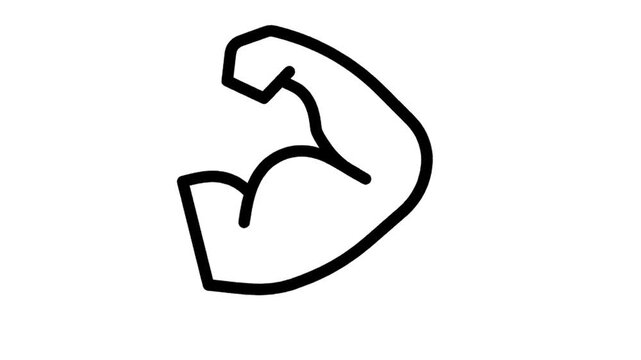 Animated flexing bicep muscle icon loop motion graphic, strength and fitness workout symbol, isolated on white background