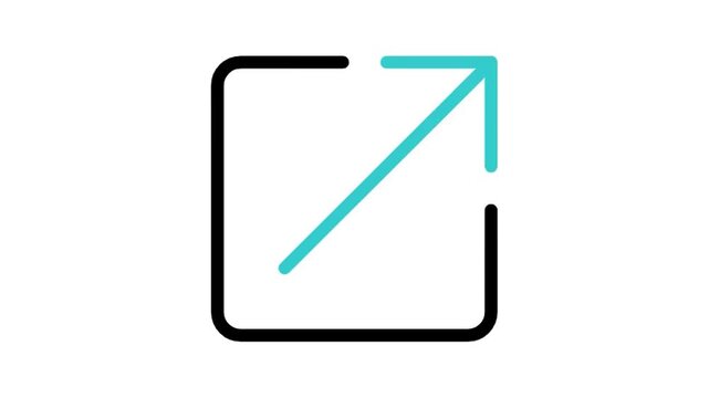 Animated external link arrow icon loop, open in new tab and export symbol, isolated on white background