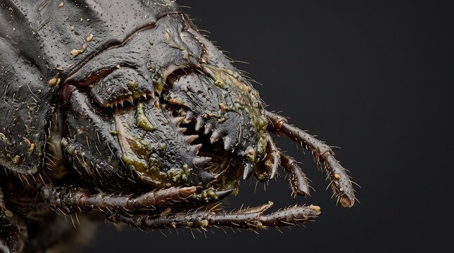Creative Close-up, detailed insect head, black background, macro photography, bug face 2k