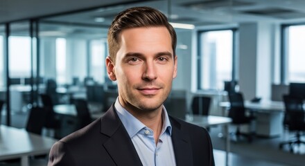 Fototapeta premium Confident businessman in modern office environment.