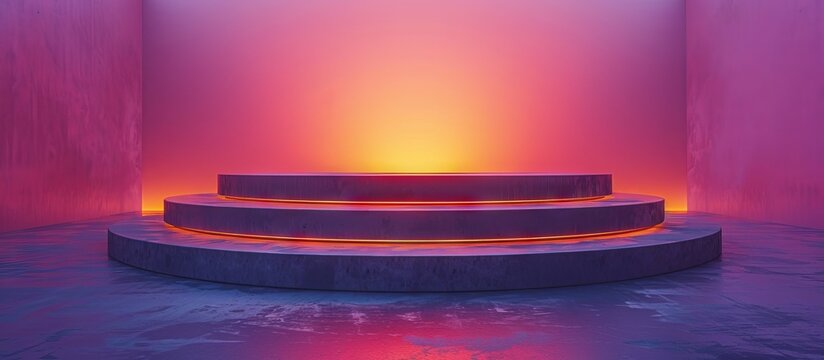 Modern. Stage. Gradient Lighting, Curved Steps.