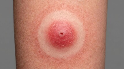 Fototapeta premium Target lesion of erythema migrans rash on skin from tick bite