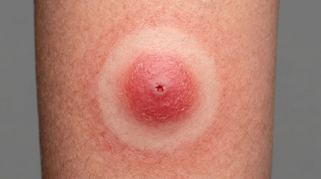 Target lesion of erythema migrans rash on skin from tick bite