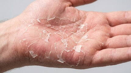 Fototapeta premium Severe peeling and flaking skin on the palm of a hand