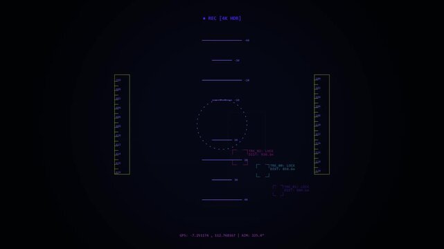 Futuristic digital heads up display with tracking data overlay for sci-fi