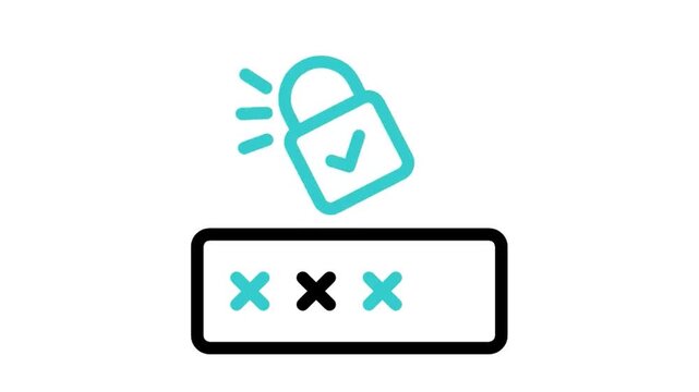 Animated password field and padlock icon loop motion graphic, account security and pin authentication symbol, isolated on white background
