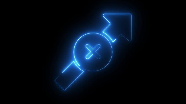 Neon blue glowing arrow with cross symbol ui digital interface animation