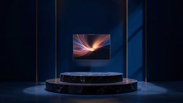 Dramatic dark luxury retail display podium for Black Friday promotional background