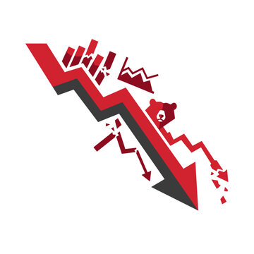 Red arrow pointing down representing a bear market crash