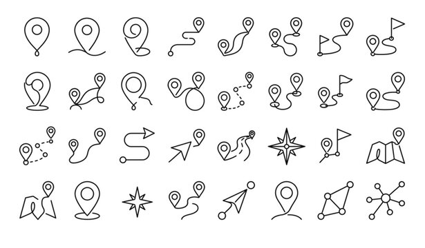 Collection of minimalist map pin and navigation icons
