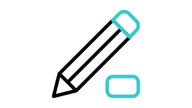 Animated pencil and eraser icon loop motion graphic, drawing design and content editing symbol, isolated on white background