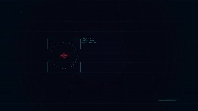 Futuristic digital targeting HUD interface scanning a target on a dark grid