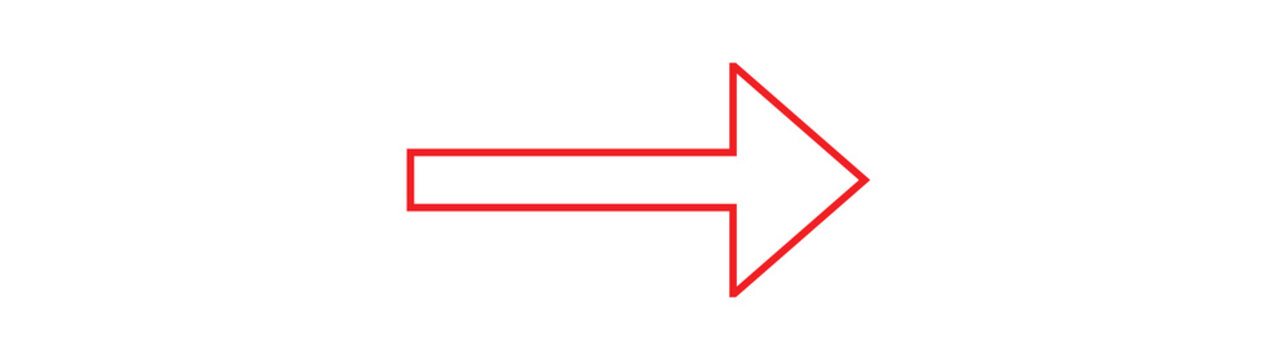 Long and thin red arrow isolated on a transparent background. Straight vector arrow icon.