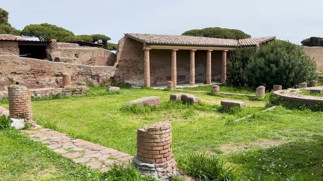 Building Ruins in Ostia Antica Italy from the Roman Period with Ancient Archaeological Site