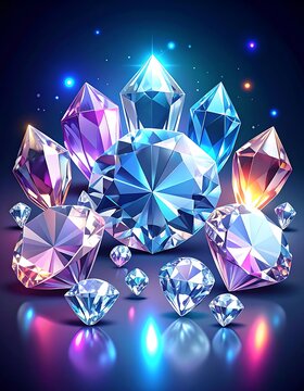 Many radiant multifaceted jewels sparkle brilliantly