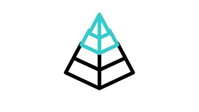 Animated pyramid chart level icon loop motion graphic, business hierarchy structure and status pyramid symbol, isolated on white background