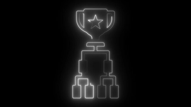 Neon tournament bracket with winner trophy glowing sports competition chart championship