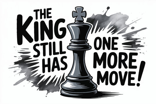 Chess king piece with bold text inspirational quote regarding strategy power motivation mindset growth success mindset graphic art.