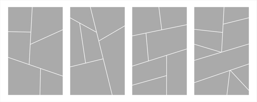 Set of collage grid manga comic storyboard layout panel blank template. Empty page frame for comic book, photo collage, poster, flyer. Vector illustration