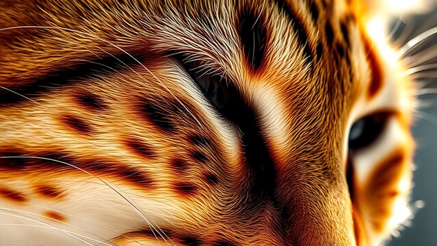 Extreme close-up of a wild cat's fur with rust-red rosette patterns.