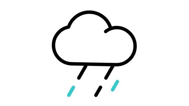 Animated heavy rain cloud icon loop motion graphic, rainy weather forecast and storm precipitation symbol, isolated on white background