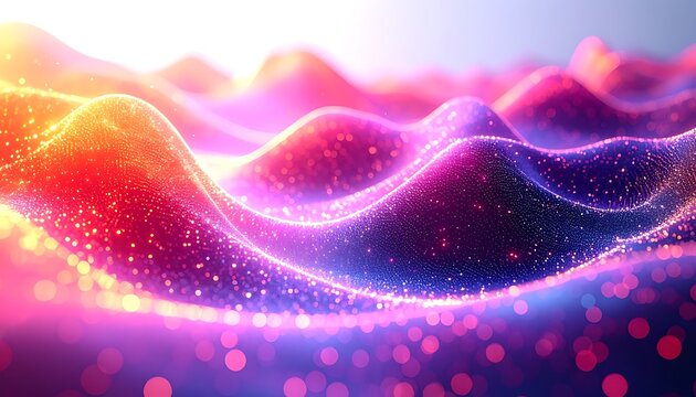Vibrant abstract wave pattern with colorful lights and particles