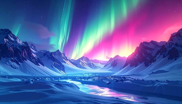 Vibrant aurora borealis illuminates snowy mountain landscape (11)