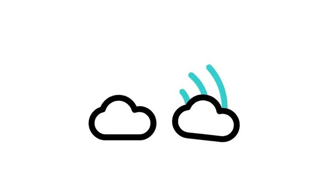 Animated rainbow appearing between clouds icon loop motion graphic, bright weather forecast and hope symbol, isolated on white background q