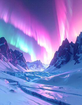 Vibrant aurora borealis illuminates snowy mountain landscape (13)