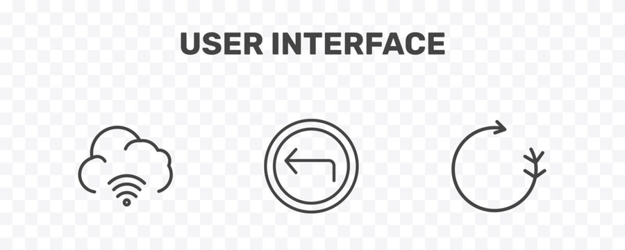 user interface icon set with cloud with connection, arrow address back, spinning left arrow signs in flat outline style